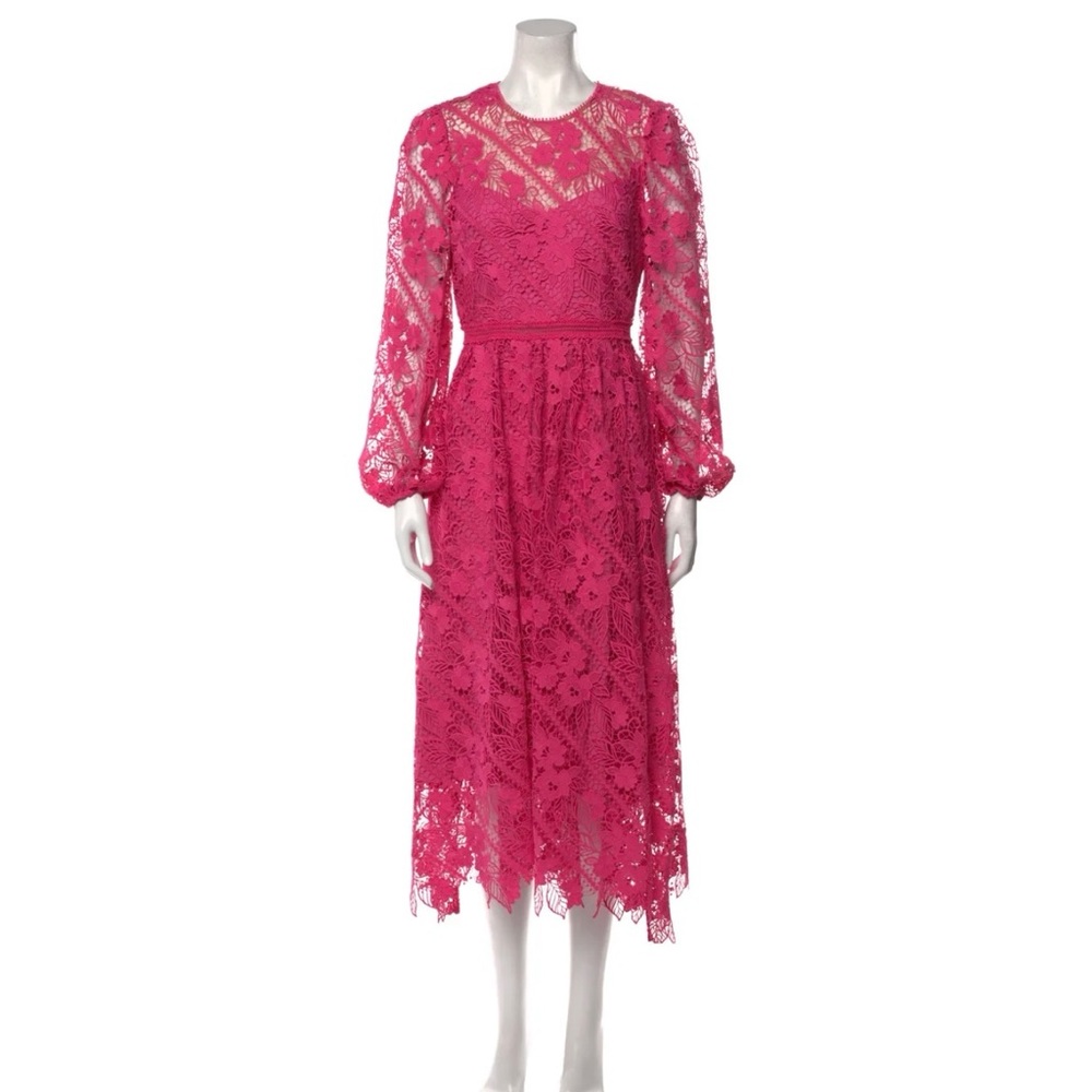 ML Monique Lhuillier Pink Midi Length Lace Dress